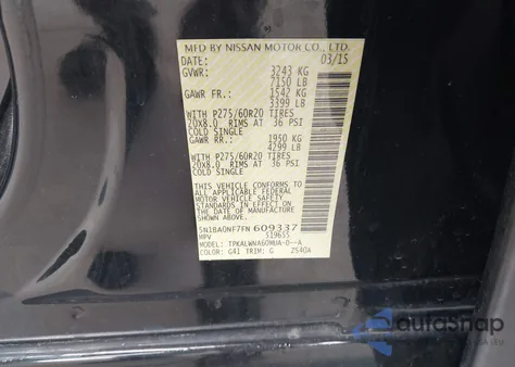 2015 Nissan Armada Platinum from USA, damaged, VIN 5N1BA0NF7FN609337